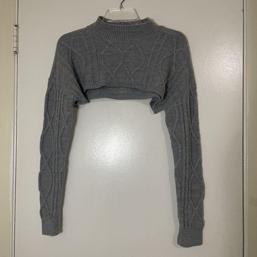 BP gray crochet long sleeve acrylic knit sweater sleeves top size large